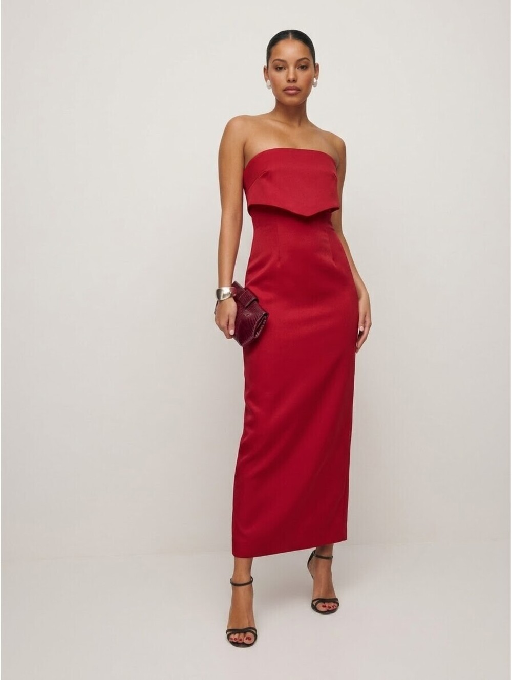 NWT Vintage Caché Red Strapless Evening Gown Bow Back Size 6